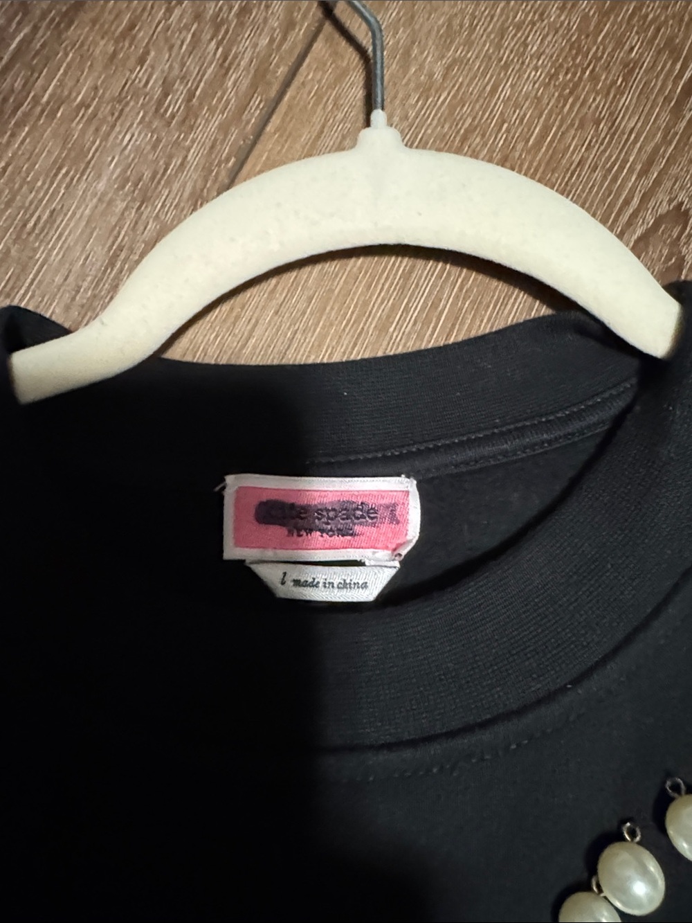 kate spade Black Sweatshirt with Pearl Heart Appliqués - Picture 2 of 4